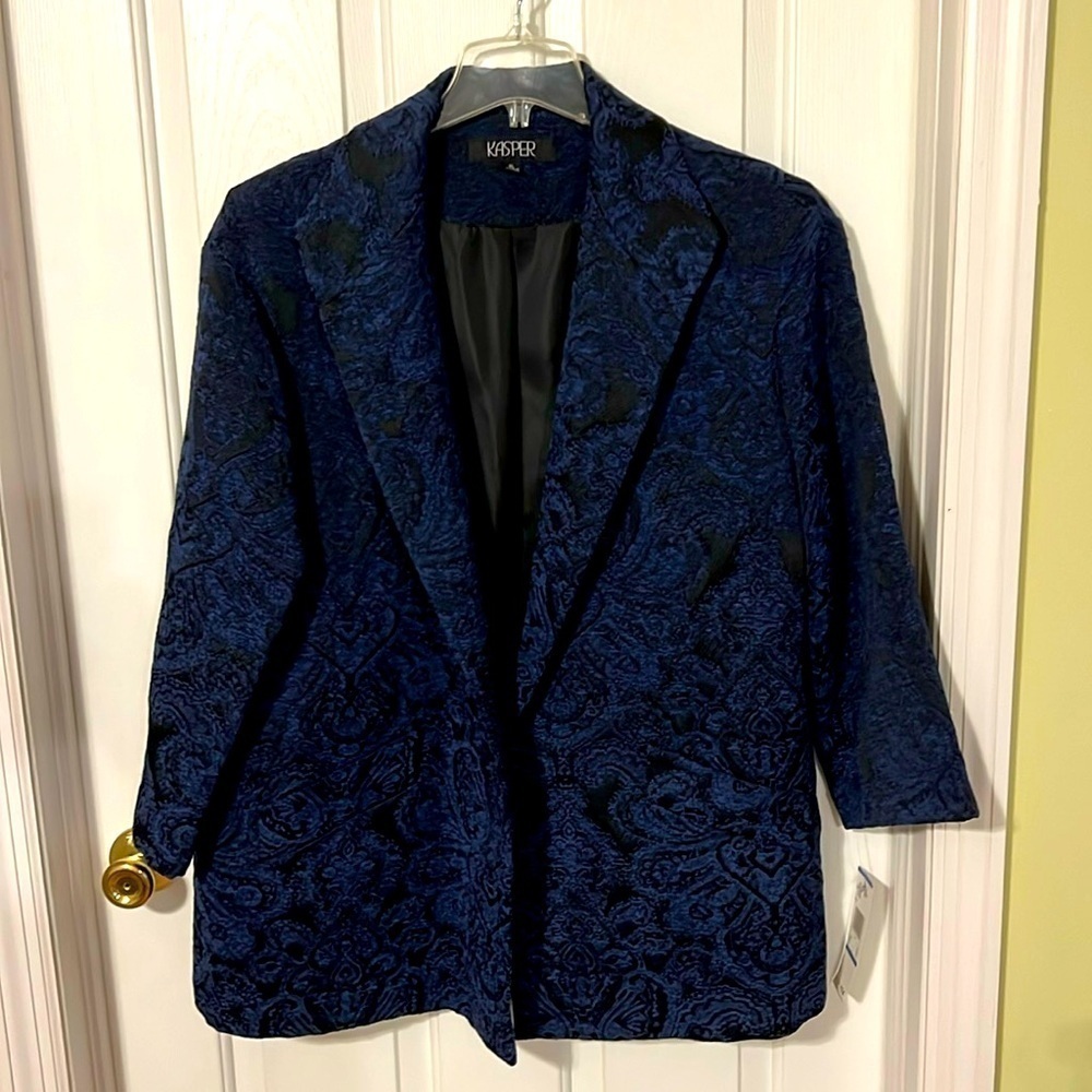 Kasper vintage jacket size XL. Navy and black textured fabric. NWT. Faux pockets